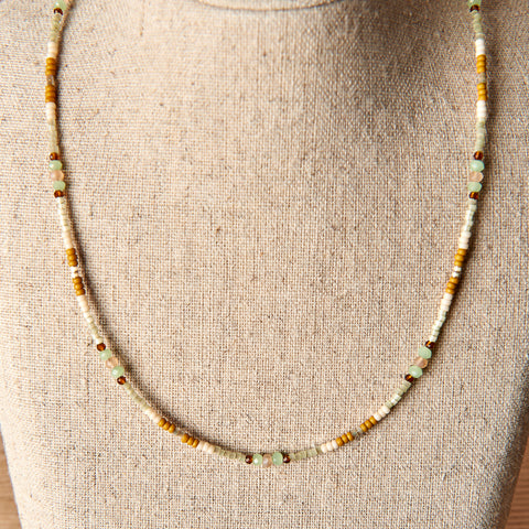 Tan & Aqua Beaded Necklace
