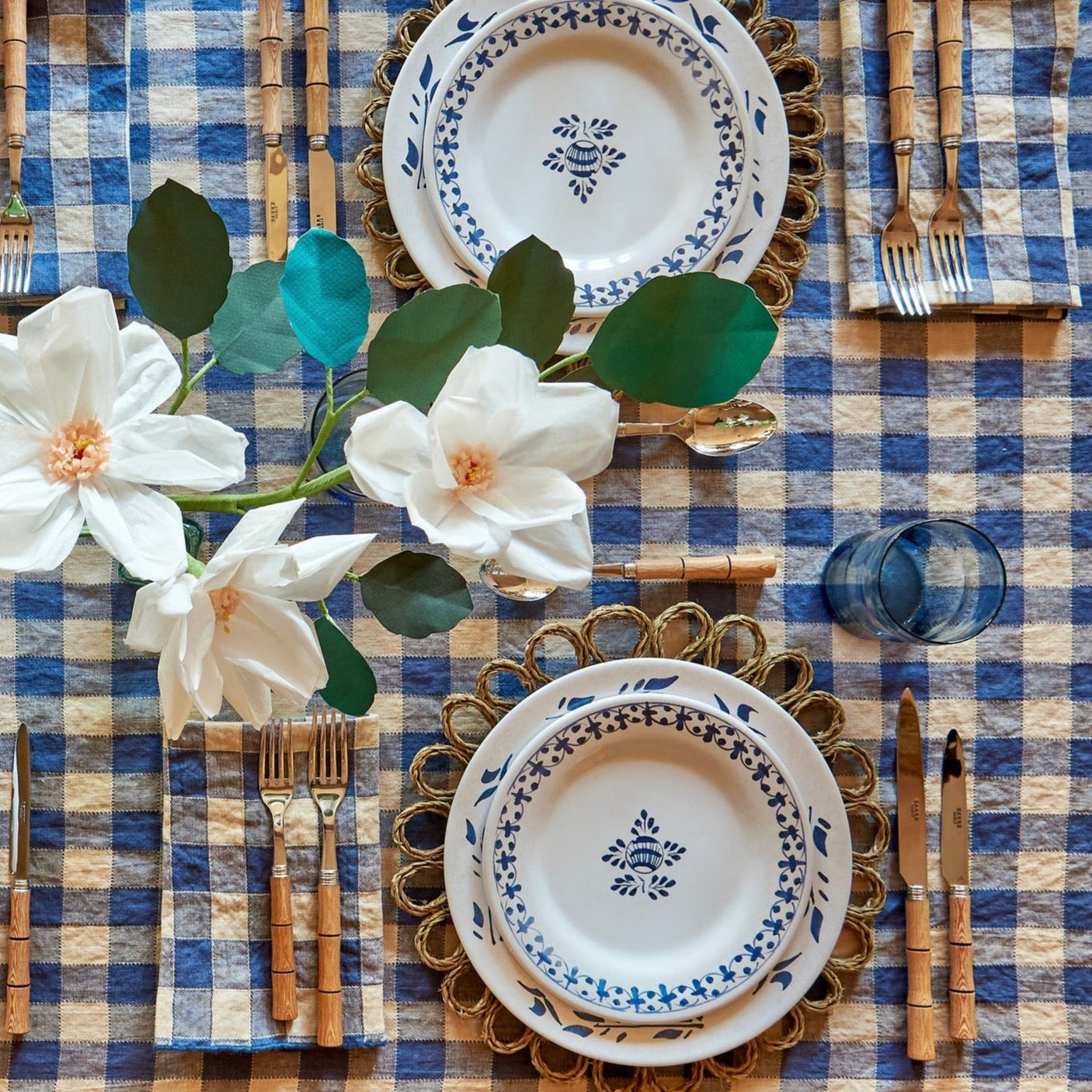 Bleu de Delft Vintage Gingham Tablecloth