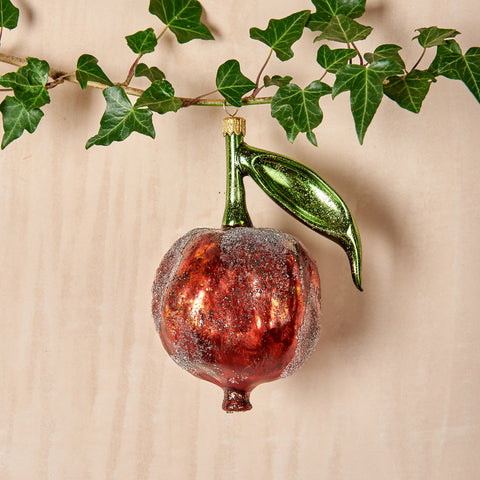 Pomegranate with Leaf Glass Ornament
