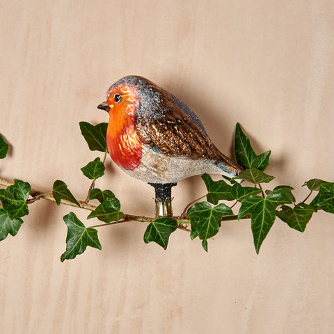 Robin On Clip Glass Ornament