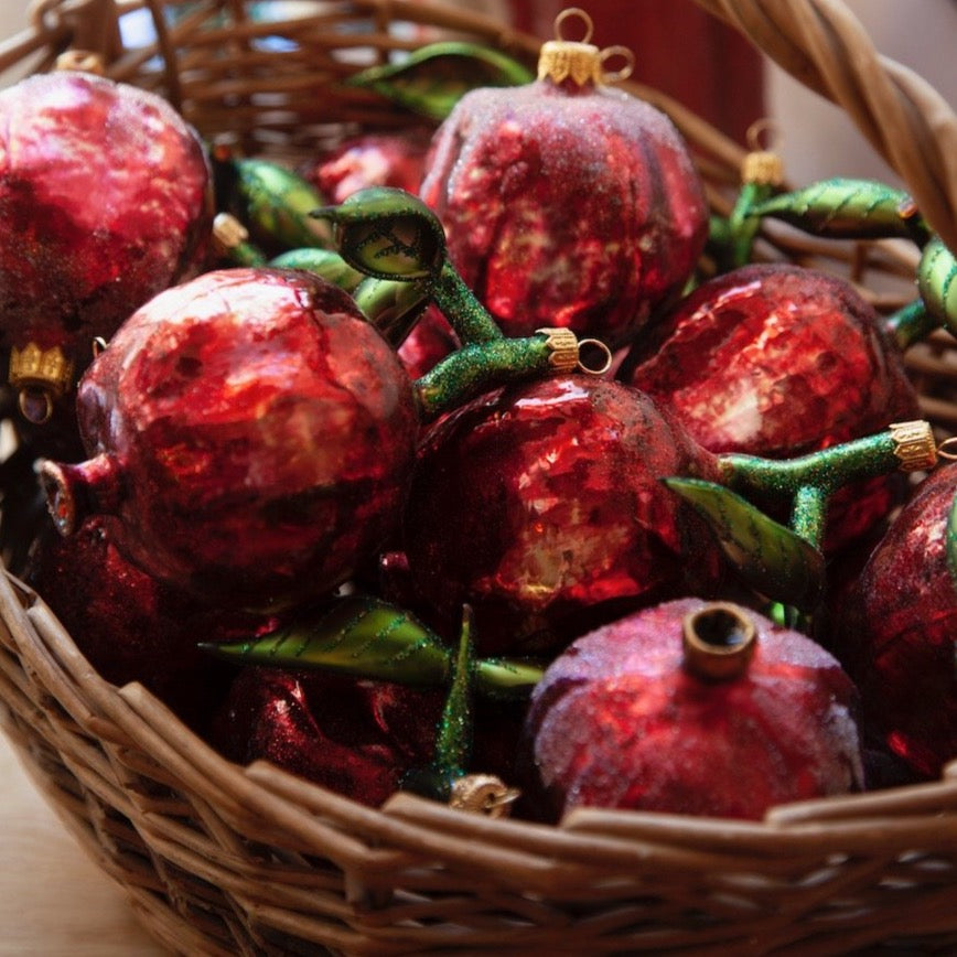 Pomegranate with Leaf Glass Ornament