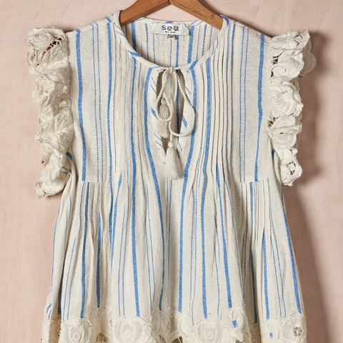 Brady Stripe Flutter Sleeve Top