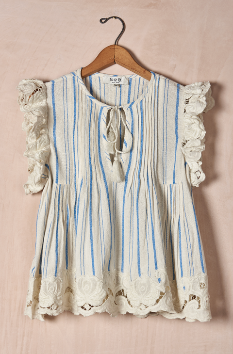 Brady Stripe Flutter Sleeve Top